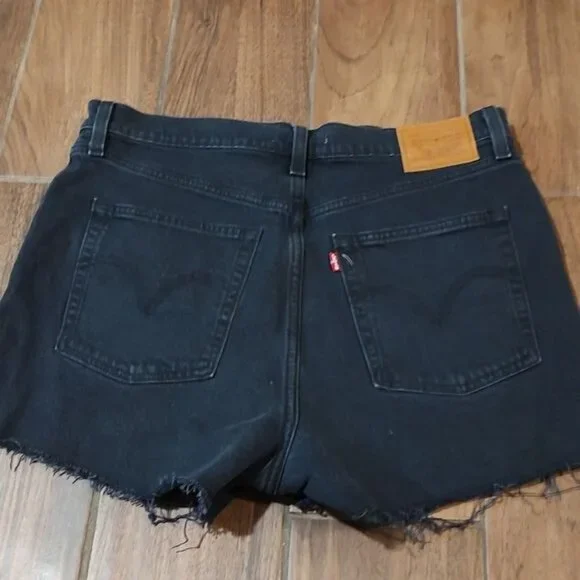 Levi 32 Ribcage shorts high waist cutoff black denim jean - Picture 8 of 9